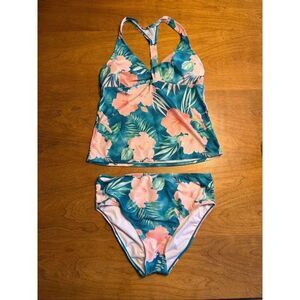 Ocean + Coast Women's Floral Racerback Tankini Bikini Set Blue Pink Size Large